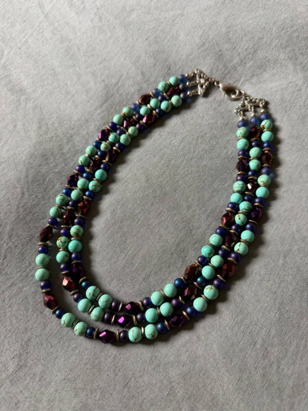 Multi-Strand Turquoise & Purple Beaded Necklace